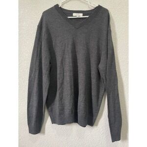 Turnbury Est 1980‎ Extra Fine Merino Wool Sweater V Neck Men's Gray LT Large